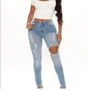 Fashion Nova Light Blue Ripped Skinny Jeans